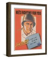 Center Warshaw Collection, HE'S FIGHTING FOR YOU. A STAMP A DAY... FOR THE MAN WHO'S AWAY-null-Framed Art Print