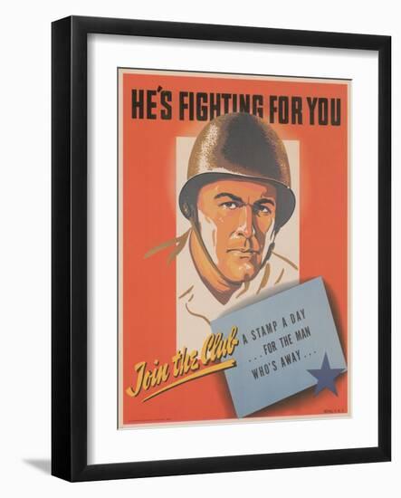 Center Warshaw Collection, HE'S FIGHTING FOR YOU. A STAMP A DAY... FOR THE MAN WHO'S AWAY-null-Framed Art Print