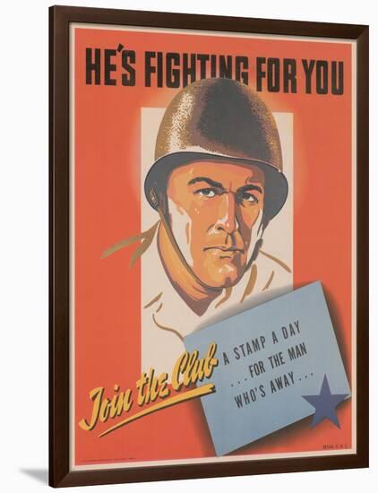 Center Warshaw Collection, HE'S FIGHTING FOR YOU. A STAMP A DAY... FOR THE MAN WHO'S AWAY-null-Framed Art Print