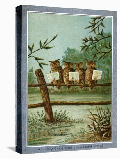 Center Warshaw Collection of Business Americana Series: A Quartette of 4 Owls on fence-null-Stretched Canvas