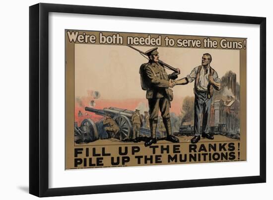 Center Warshaw Collection, Parliamentary Recruiting Committee Poster. FILL RANKS! PILE MUNITIONS.-null-Framed Art Print