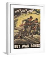 Center Warshaw Collection, Treasury Poster. ATTACK ATTACK ATTACK! BUY WAR BONDS.-null-Framed Art Print