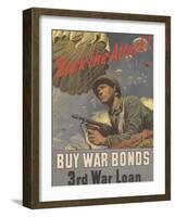 Center Warshaw Collection, Treasury Poster. Back the Attack! BUY WAR BONDS-null-Framed Art Print