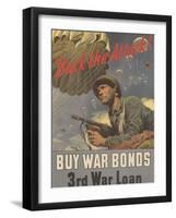 Center Warshaw Collection, Treasury Poster. Back the Attack! BUY WAR BONDS-null-Framed Art Print