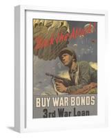 Center Warshaw Collection, Treasury Poster. Back the Attack! BUY WAR BONDS-null-Framed Art Print