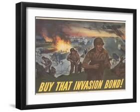 Center Warshaw Collection Treasury Poster. BUY THAT INVASION BOND!-null-Framed Art Print