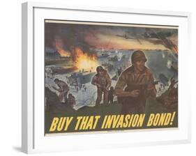 Center Warshaw Collection Treasury Poster. BUY THAT INVASION BOND!-null-Framed Art Print