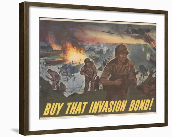 Center Warshaw Collection Treasury Poster. BUY THAT INVASION BOND!-null-Framed Art Print