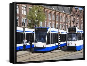 Centraal Station and Trams, Amsterdam, Netherlands, Europe-Amanda Hall-Framed Stretched Canvas