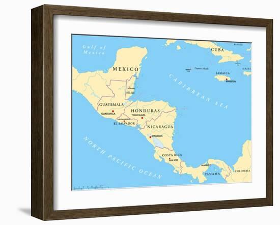 Central America Political Map-Peter Hermes Furian-Framed Art Print