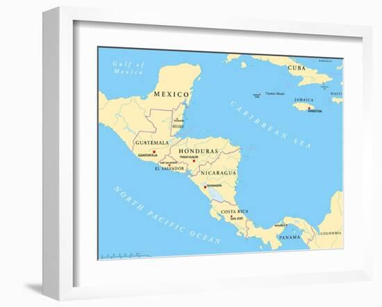 Central America Political Map-Peter Hermes Furian-Framed Art Print