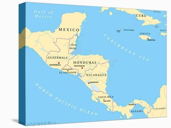 Central America Political Map-Peter Hermes Furian-Stretched Canvas