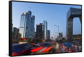 Central Business District and Cctv Building at Dusk, Beijing, China-Peter Adams-Framed Stretched Canvas