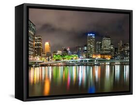 Central Business District City Skyline at Night Taken from Southbank of Brisbane, Australia-Matthew Williams-Ellis-Framed Stretched Canvas
