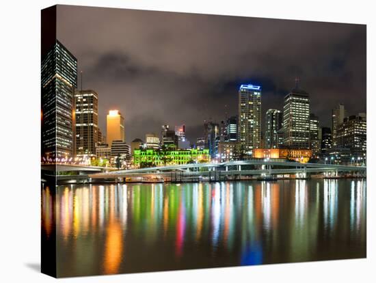 Central Business District City Skyline at Night Taken from Southbank of Brisbane, Australia-Matthew Williams-Ellis-Stretched Canvas