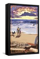 Central Coast, California - Beach Scene and Surfers-Lantern Press-Framed Stretched Canvas