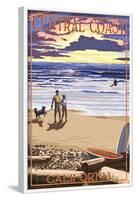 Central Coast, California - Beach Scene and Surfers-Lantern Press-Framed Art Print
