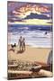 Central Coast, California - Beach Scene and Surfers-Lantern Press-Mounted Art Print