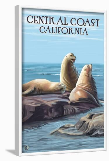 Central Coast, California - Sea Lions-Lantern Press-Framed Art Print