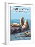 Central Coast, California - Sea Lions-Lantern Press-Framed Art Print