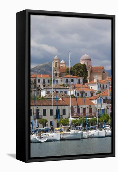 Central Greece, Galaxidi, View of Town and Harbor-Walter Bibikow-Framed Stretched Canvas