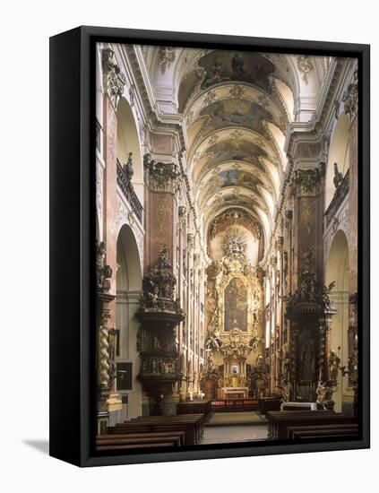 Central Nave of the Church of St. James the Greater, Old Town, Prague, Czech Republic-null-Framed Stretched Canvas