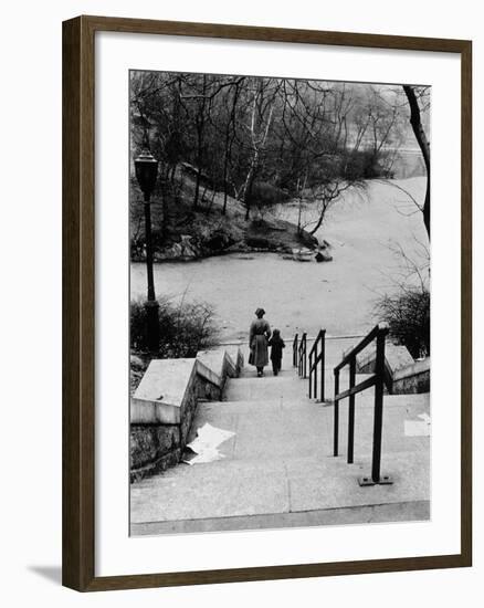 Central Park in Winter, c.1953-64-Nat Herz-Framed Photographic Print