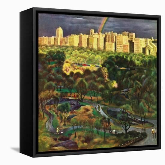 "Central Park Rainbow," April 30, 1949-John Falter-Framed Stretched Canvas