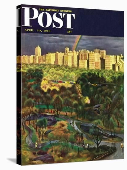"Central Park Rainbow," Saturday Evening Post Cover, April 30, 1949-John Falter-Stretched Canvas