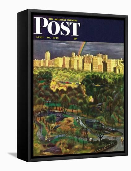 "Central Park Rainbow," Saturday Evening Post Cover, April 30, 1949-John Falter-Framed Stretched Canvas