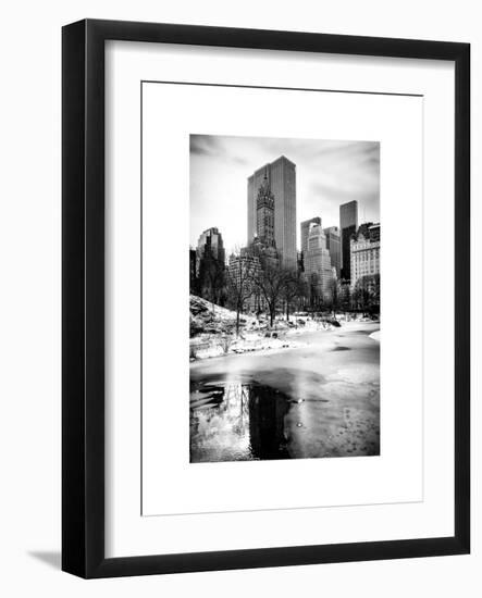 Central Park Snow at Sunset with the Frozen Pond Frozen Lake-Philippe Hugonnard-Framed Art Print