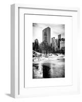 Central Park Snow at Sunset with the Frozen Pond Frozen Lake-Philippe Hugonnard-Framed Art Print
