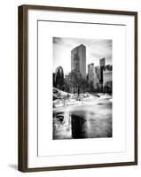 Central Park Snow at Sunset with the Frozen Pond Frozen Lake-Philippe Hugonnard-Framed Art Print