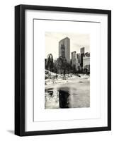 Central Park Snow at Sunset with the Frozen Pond Frozen Lake-Philippe Hugonnard-Framed Art Print