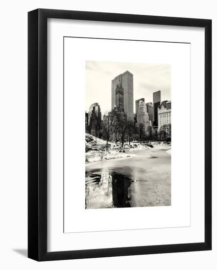 Central Park Snow at Sunset with the Frozen Pond Frozen Lake-Philippe Hugonnard-Framed Art Print