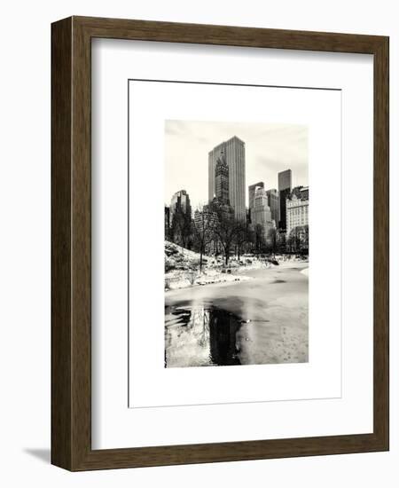 Central Park Snow at Sunset with the Frozen Pond Frozen Lake-Philippe Hugonnard-Framed Art Print