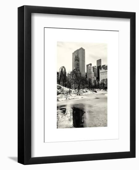 Central Park Snow at Sunset with the Frozen Pond Frozen Lake-Philippe Hugonnard-Framed Art Print