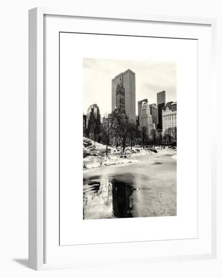 Central Park Snow at Sunset with the Frozen Pond Frozen Lake-Philippe Hugonnard-Framed Art Print