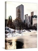 Central Park Snow at Sunset with the Frozen Pond Lake-Philippe Hugonnard-Stretched Canvas