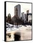 Central Park Snow at Sunset with the Frozen Pond Lake-Philippe Hugonnard-Framed Stretched Canvas