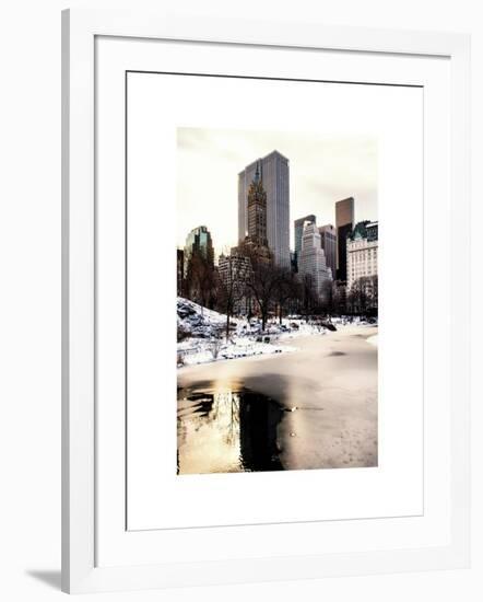 Central Park Snow at Sunset with the Frozen Pond Lake-Philippe Hugonnard-Framed Art Print