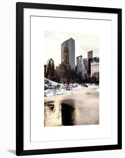 Central Park Snow at Sunset with the Frozen Pond Lake-Philippe Hugonnard-Framed Art Print