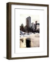 Central Park Snow at Sunset with the Frozen Pond Lake-Philippe Hugonnard-Framed Art Print