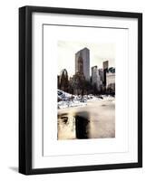 Central Park Snow at Sunset with the Frozen Pond Lake-Philippe Hugonnard-Framed Art Print