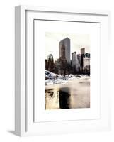 Central Park Snow at Sunset with the Frozen Pond Lake-Philippe Hugonnard-Framed Art Print