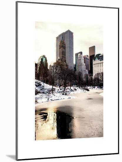 Central Park Snow at Sunset with the Frozen Pond Lake-Philippe Hugonnard-Mounted Art Print