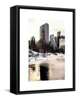 Central Park Snow at Sunset with the Frozen Pond Lake-Philippe Hugonnard-Framed Stretched Canvas