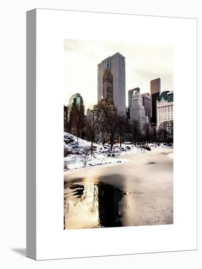 Central Park Snow at Sunset with the Frozen Pond Lake-Philippe Hugonnard-Stretched Canvas