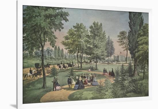 Central Park, The Drive, Currier & Ives, pub. 1862-null-Framed Giclee Print