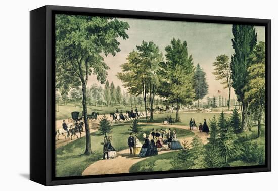 Central Park: The Drive-Currier & Ives-Framed Stretched Canvas